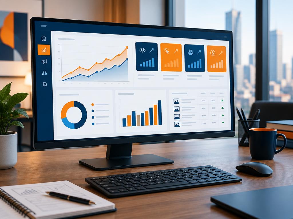 Advertising campaign dashboard with performance charts on a monitor