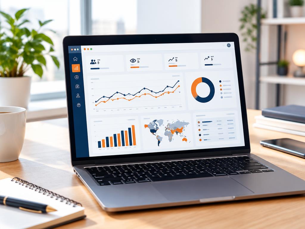 Website analytics dashboard with charts on a laptop